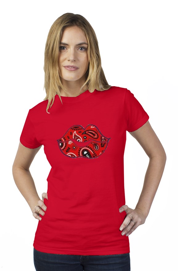 Red decorative Lip womens t shirt