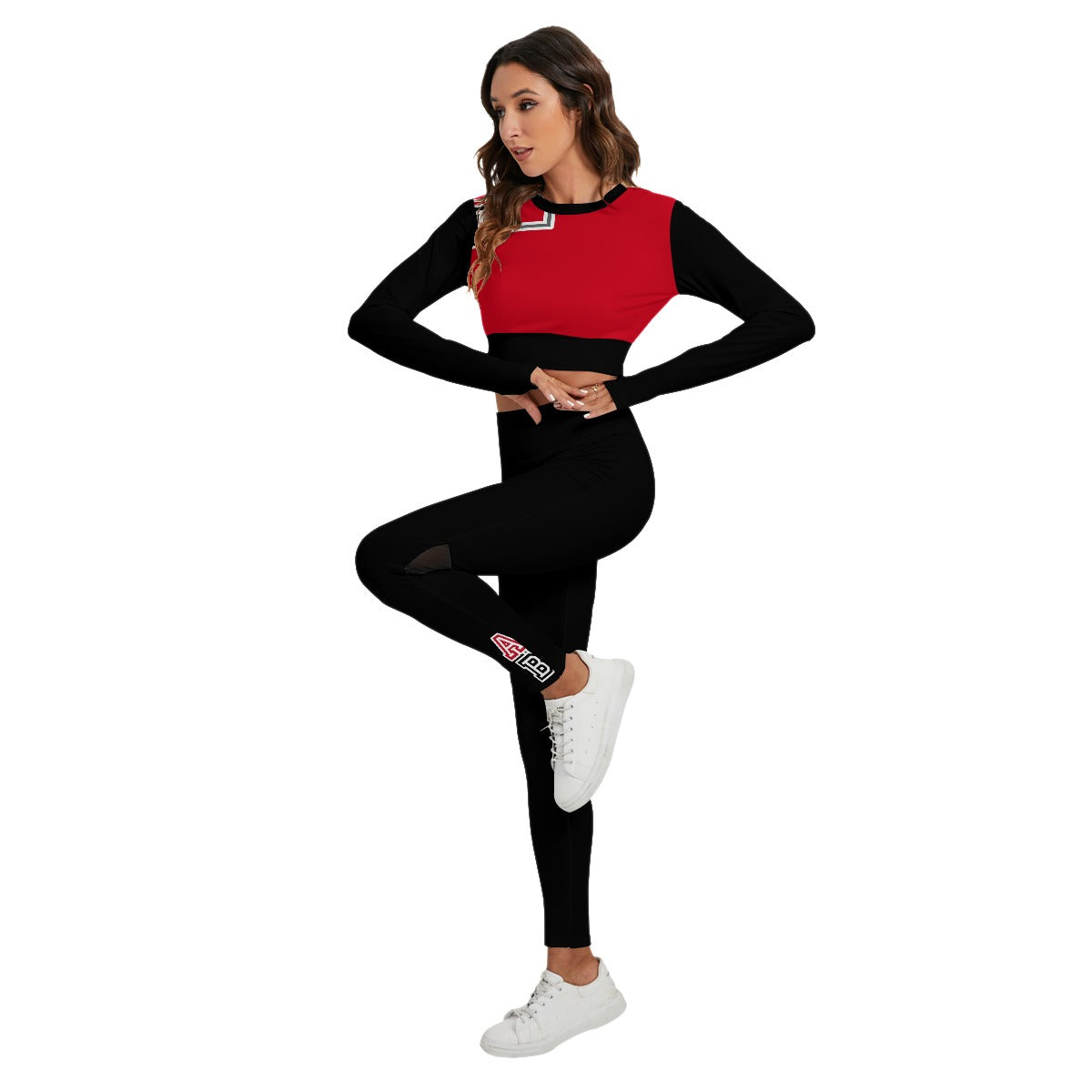 ABJ Bridget Dark red All-Over Print Women's Sport Set With Backless Top And Leggings