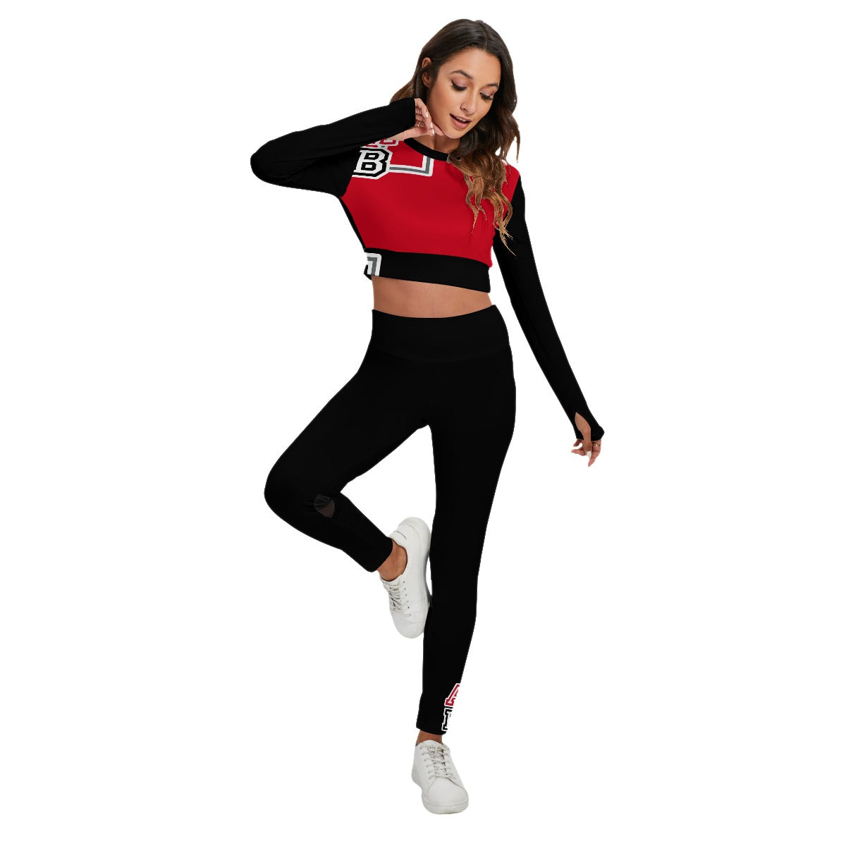 ABJ Bridget Dark red All-Over Print Women's Sport Set With Backless Top And Leggings