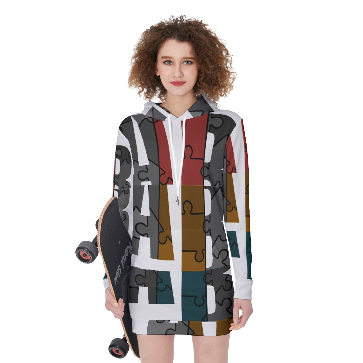 ABJ Stack Print All-Over Print Women's Long Hoodie