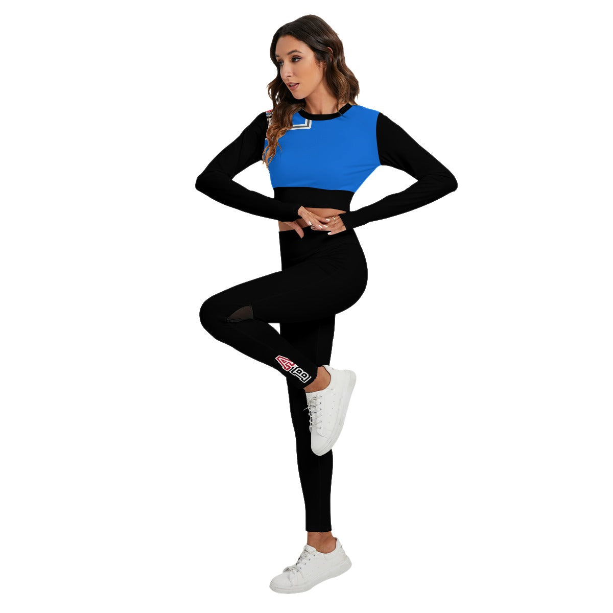 ABJ Bridget Dark Baby Blue All-Over Print Women's Sport Set With Backless Top And Leggings