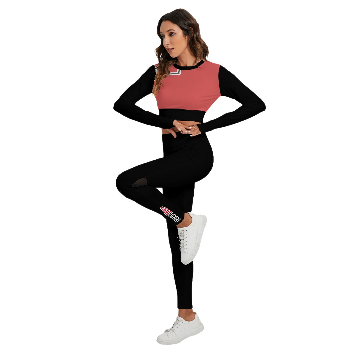 ABJ Bridget Moss Pink All-Over Print Women's Sport Set With Backless Top And Leggings