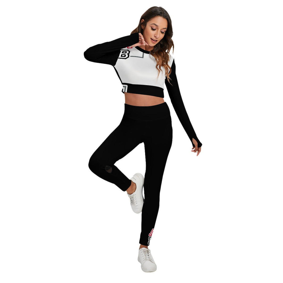 ABJ Bridget White All-Over Print Women's Sport Set With Backless Top And Leggings