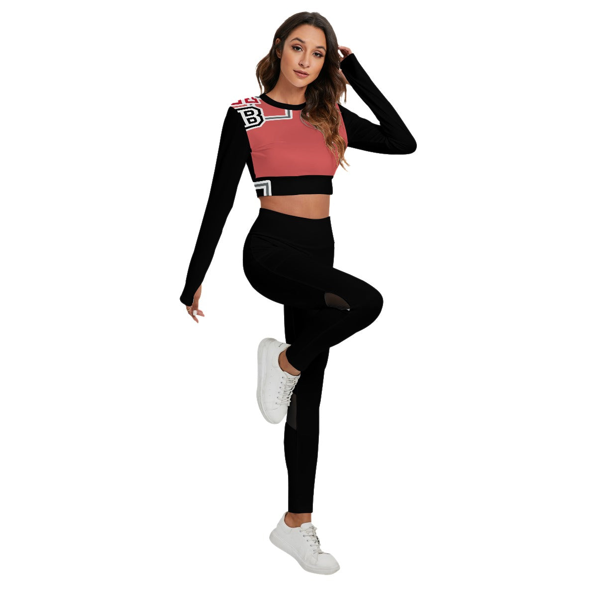 ABJ Bridget Moss Pink All-Over Print Women's Sport Set With Backless Top And Leggings