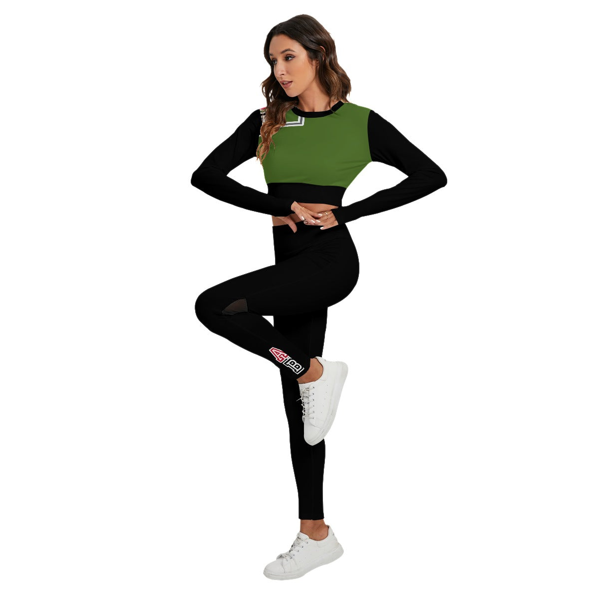 ABJ Bridget Army Green All-Over Print Women's Sport Set With Backless Top And Leggings