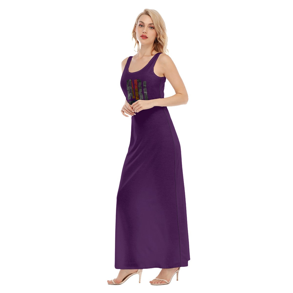 ABJ Samanth Plum All-Over Print Women's Vest Dress | Length To Ankle