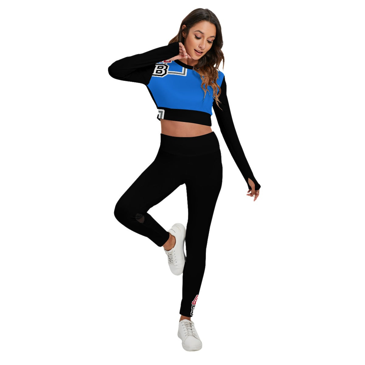ABJ Bridget Dark Baby Blue All-Over Print Women's Sport Set With Backless Top And Leggings