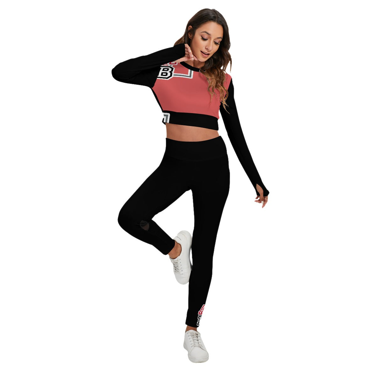ABJ Bridget Moss Pink All-Over Print Women's Sport Set With Backless Top And Leggings