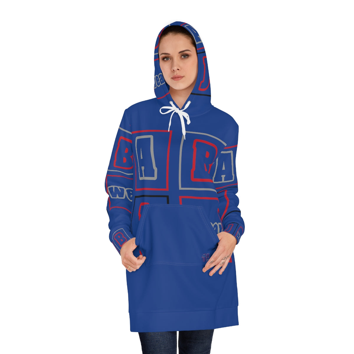 ABJ Block Women's Dark Blue Hoodie Dress (AOP)