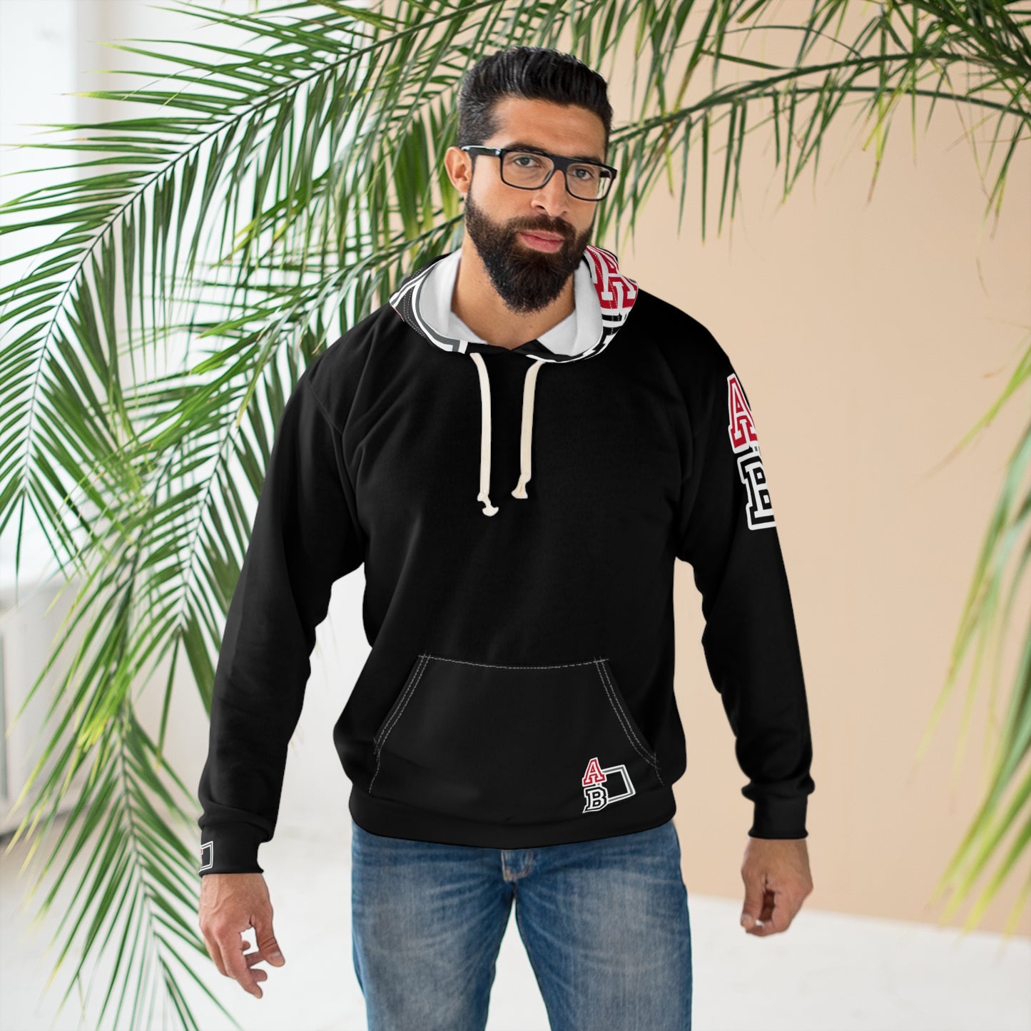 ABJ Greek Black AOP Unisex Pullover Hoodie