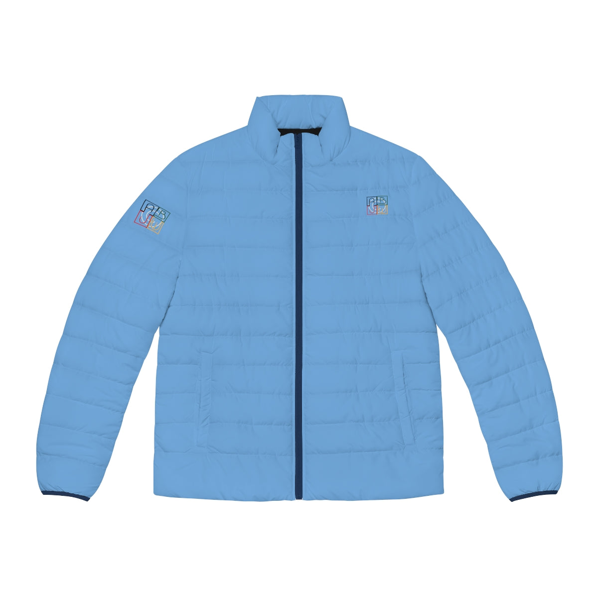 ABJ Cube Men's (Light Blue) Puffer Jacket (AOP)