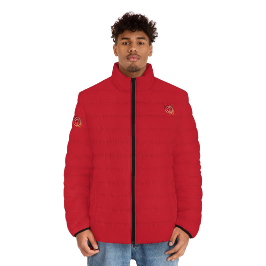 ABJ Cube Men's (Dark Red) Puffer Jacket (AOP)