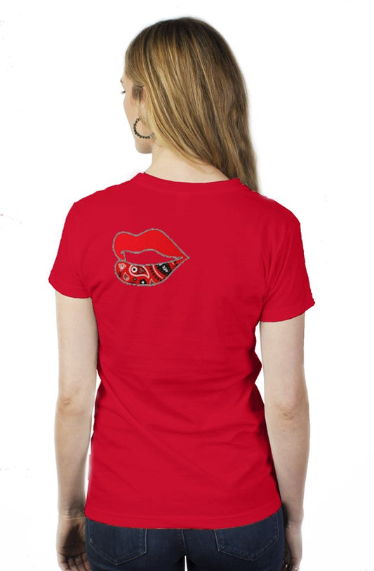 Red decorative Lip womens t shirt