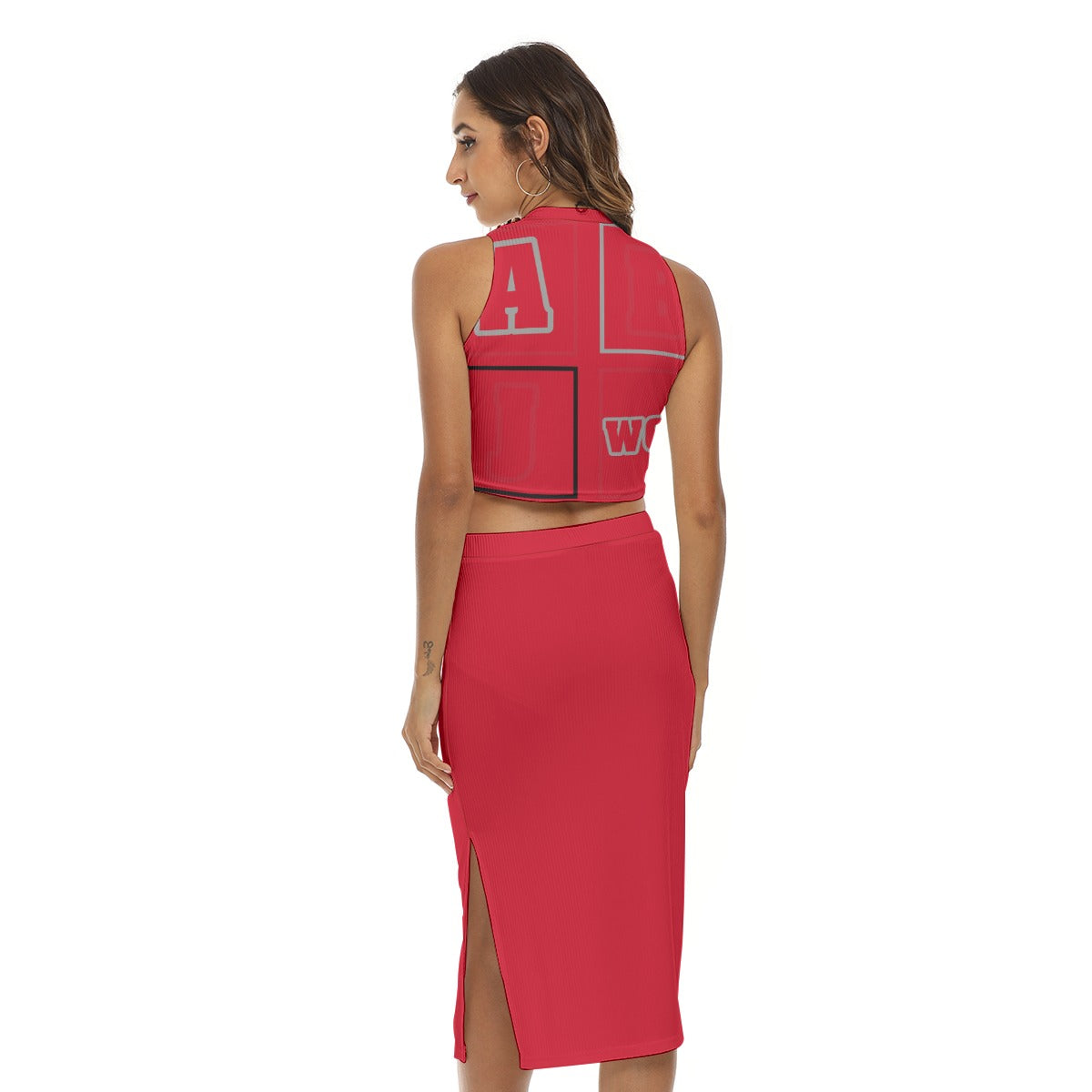 ABJ Block (Red) All-Over Print Women's Tank Top & Split High Skirt Set