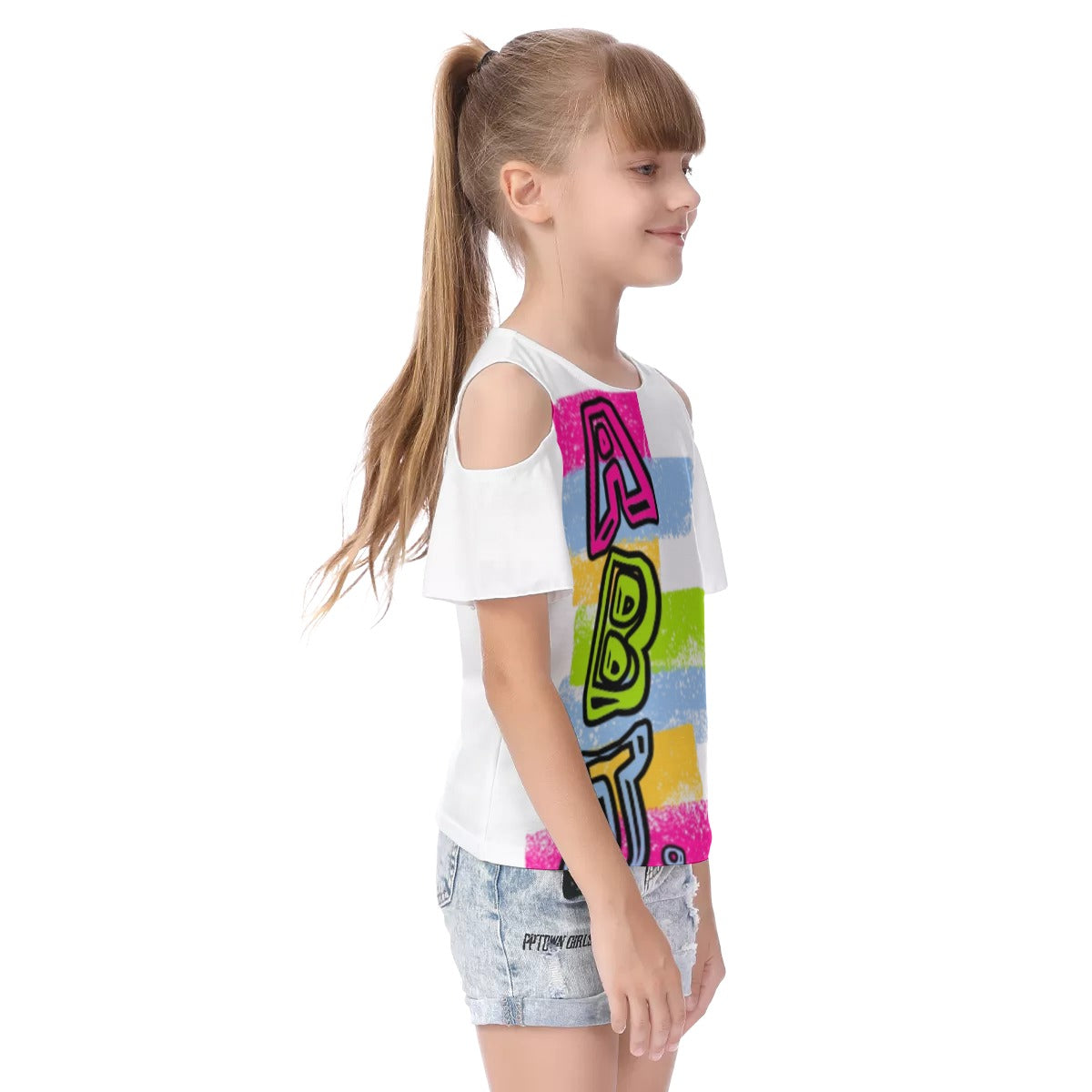 ABJ Colorful Brick Kids All-Over Print Kid's Cold Shoulder T-shirt with Ruffle Sleeves