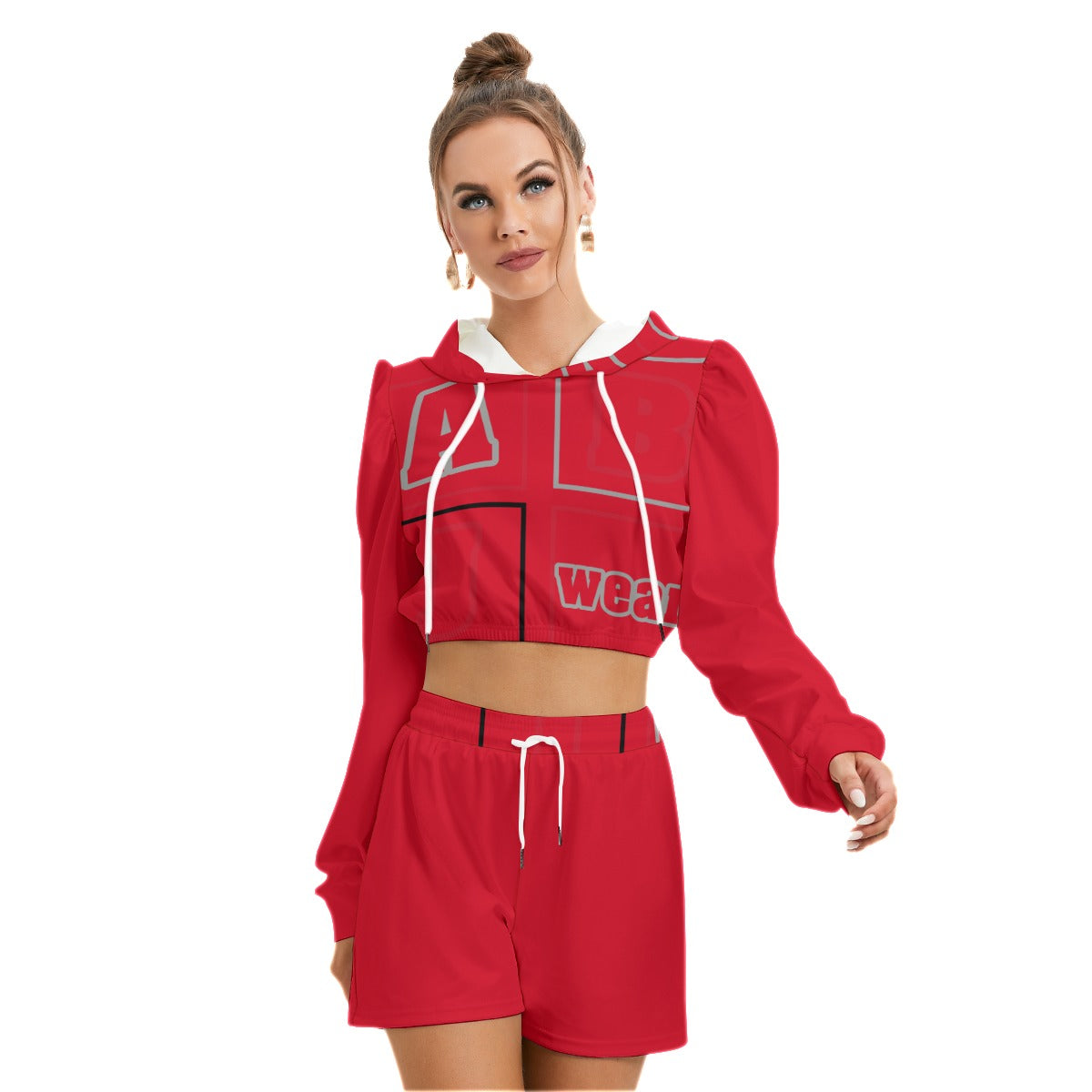 ABJ Block All-Over Print Women's Micro Fleece Hoodie And Shorts Set