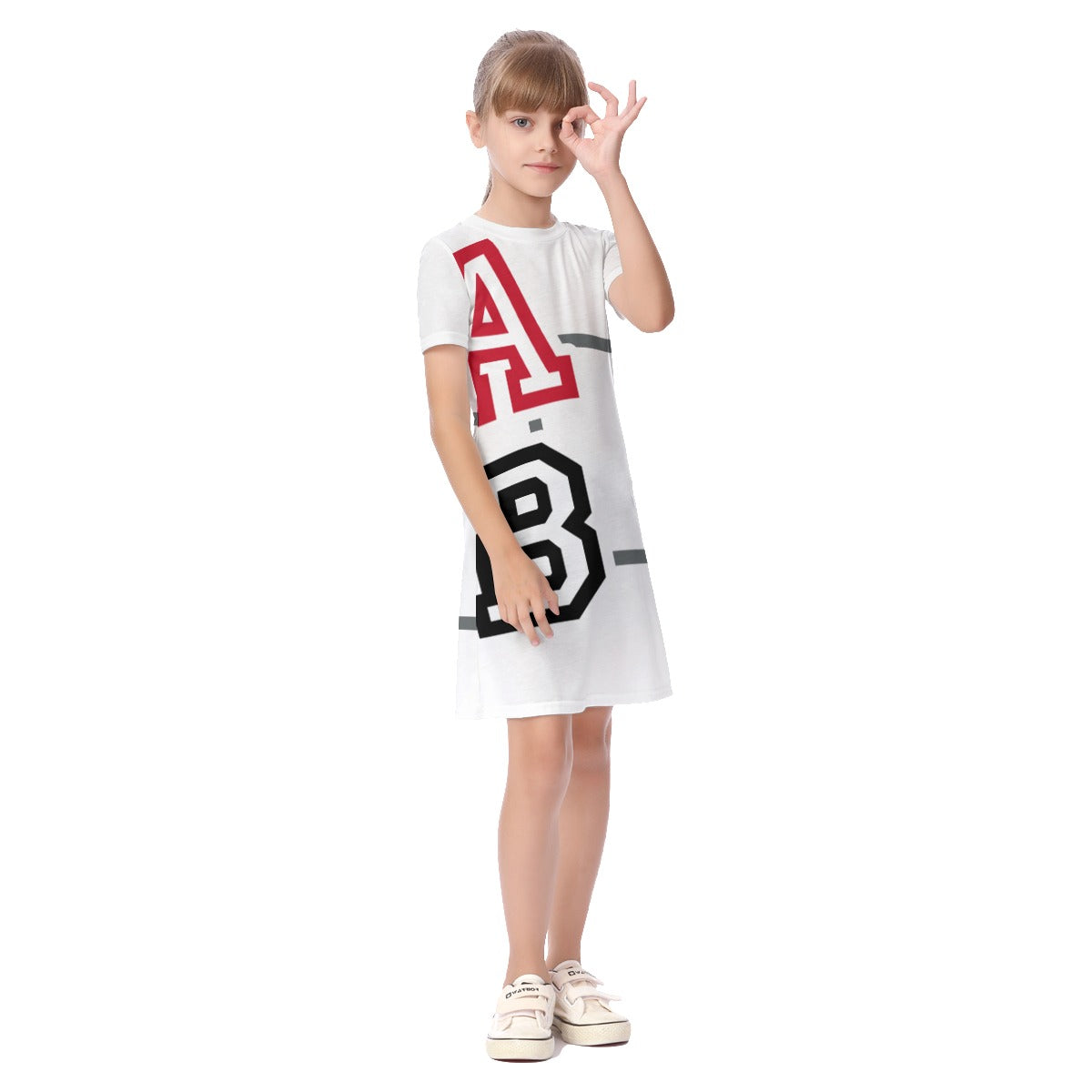 ABJ Greek All-Over Print Kid's Short Sleeve Dress