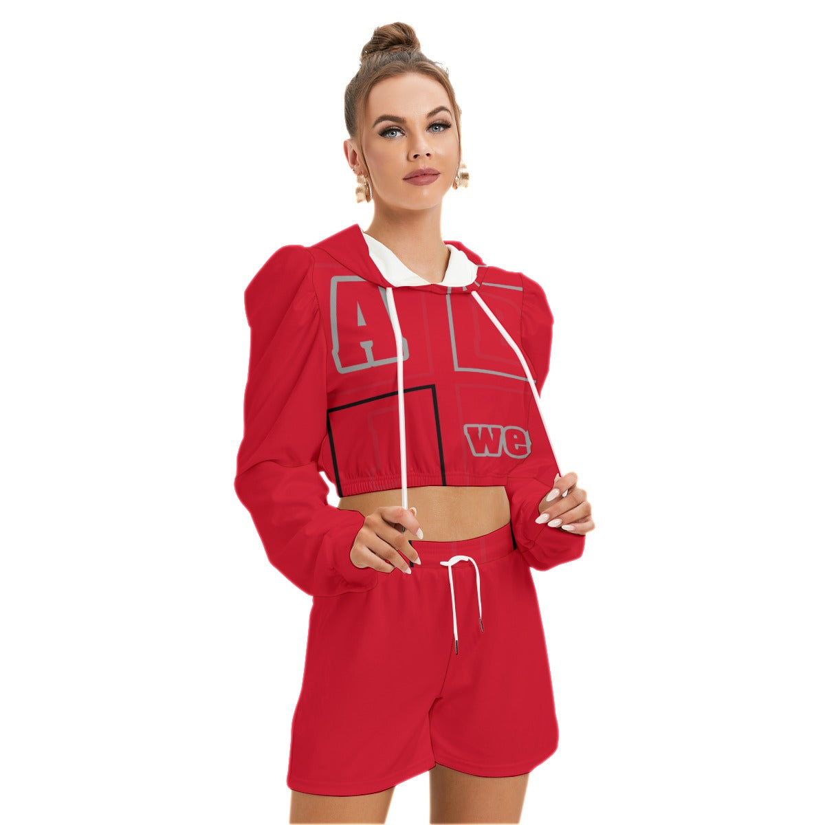 ABJ Block All-Over Print Women's Micro Fleece Hoodie And Shorts Set