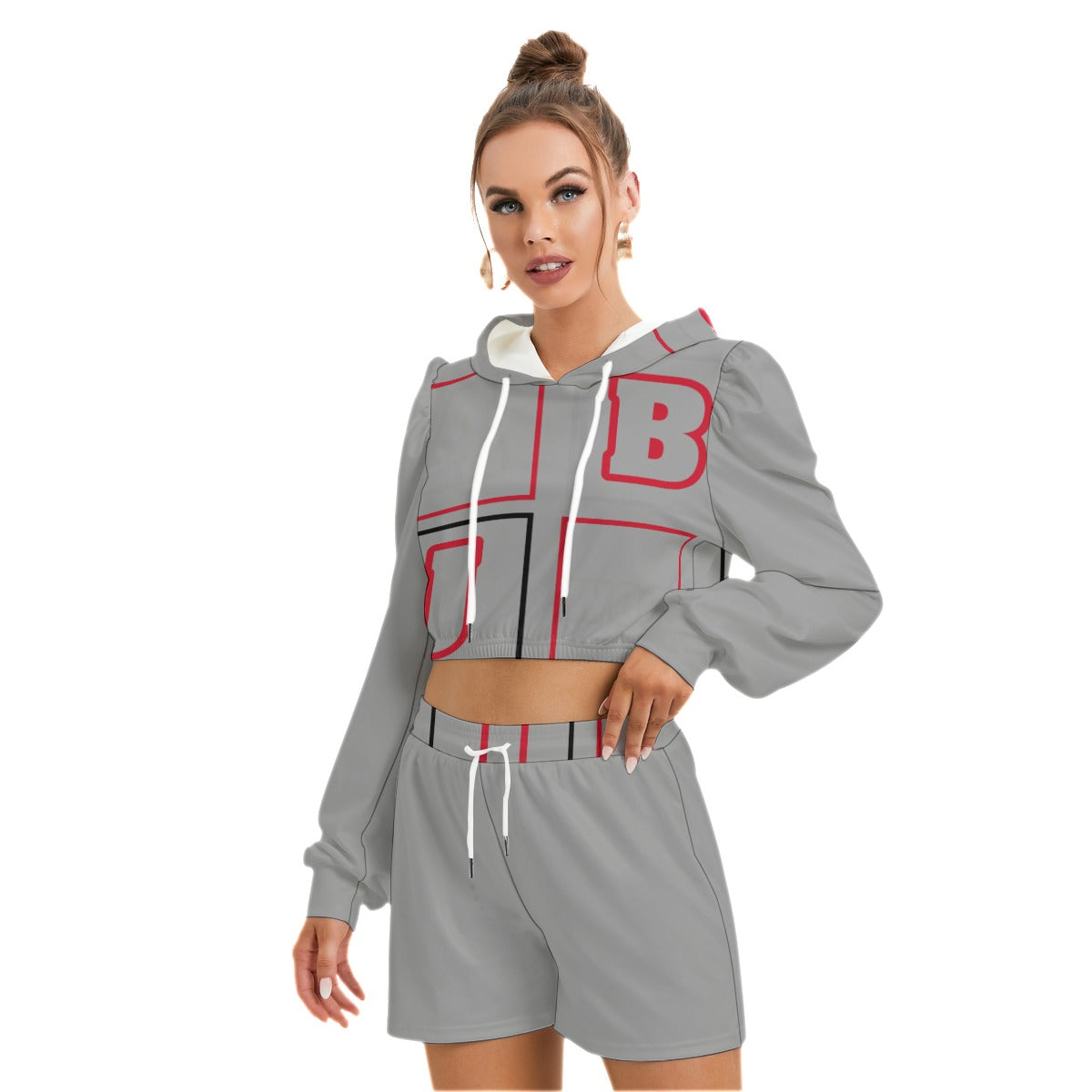 ABJ Block All-Over Print Women's Micro Fleece Hoodie And Shorts Set