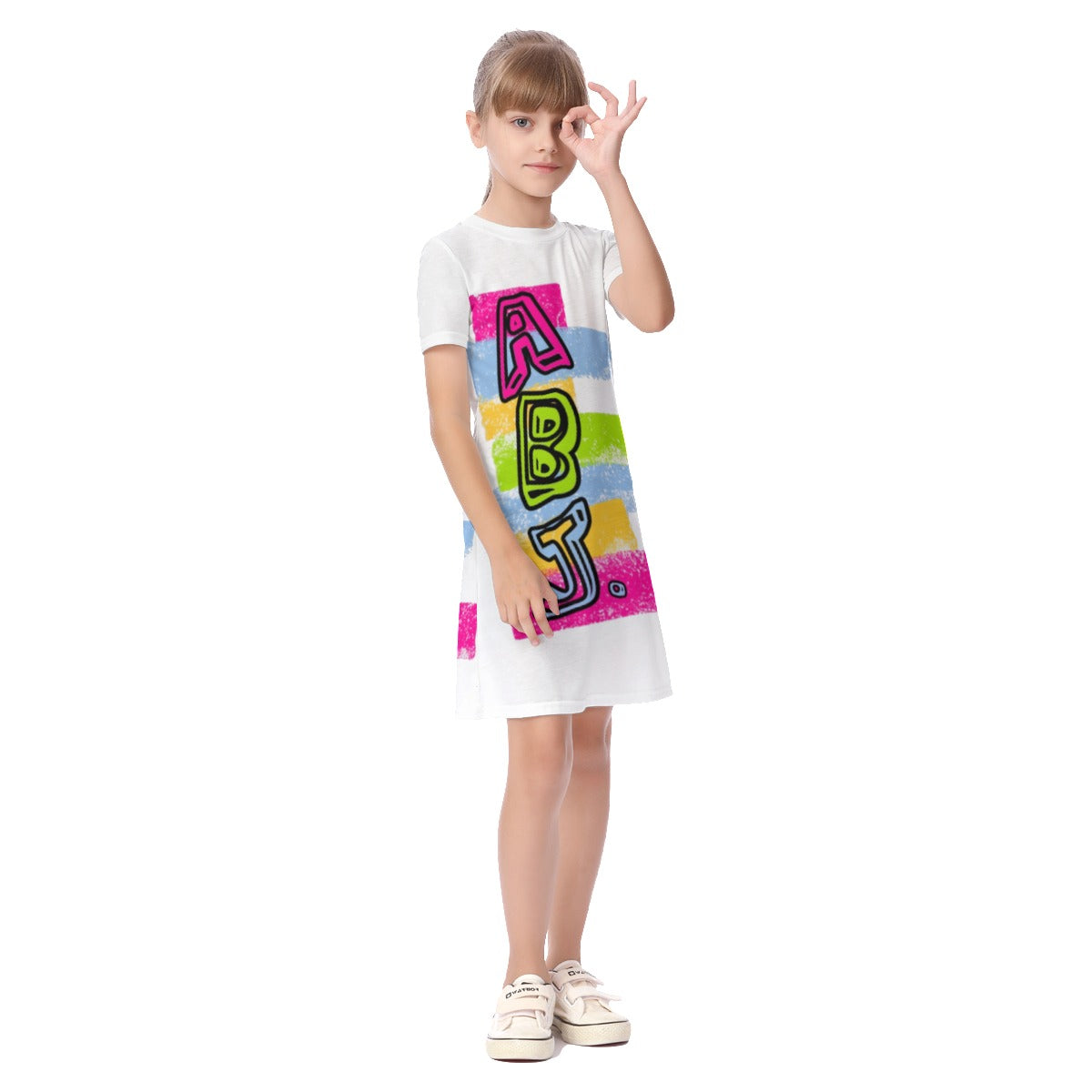 ABJ Colorful Brick All-Over Print Kid's Short Sleeve Dress