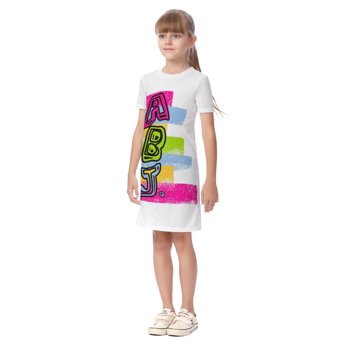 ABJ Colorful Brick All-Over Print Kid's Short Sleeve Dress