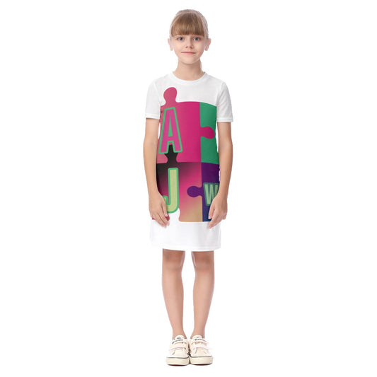 ABJ Puzzle All-Over Print Kid's Short Sleeve Dress