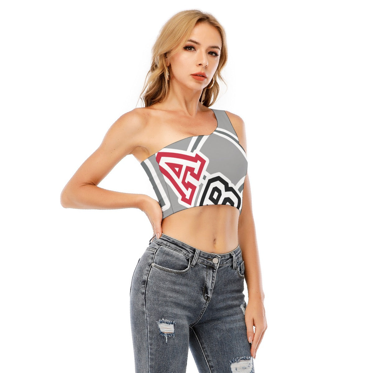 ABJ Greek All-Over Print Women's One-Shoulder Cropped Top