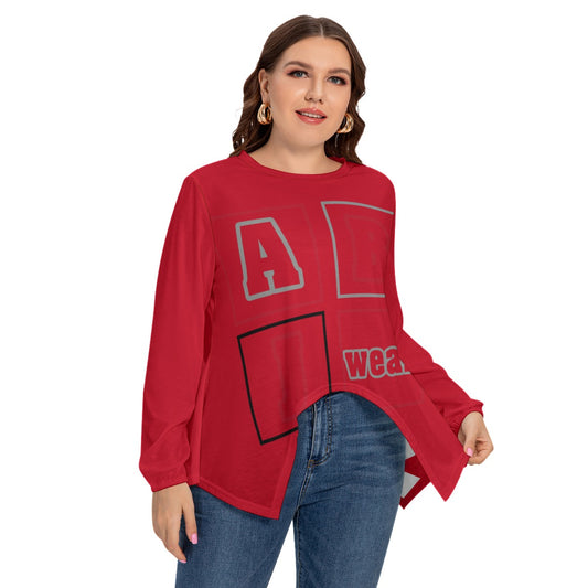 ABJ Bonnie Red All-Over Print Women’s T-shirt With Asymmetrical Hem(Plus Size)