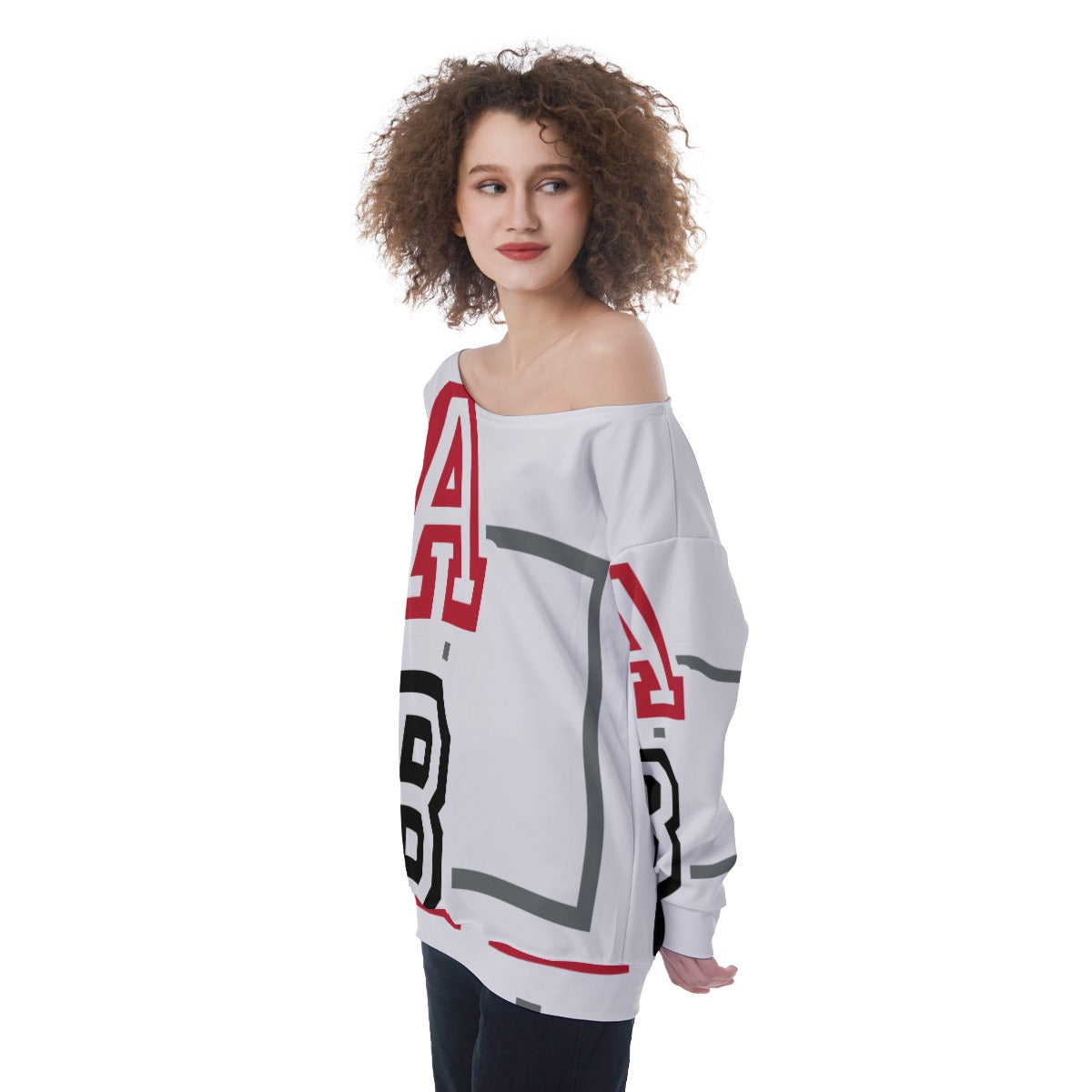 ABJ All-Over Print Oversized Women's Off-Shoulder Sweatshirt