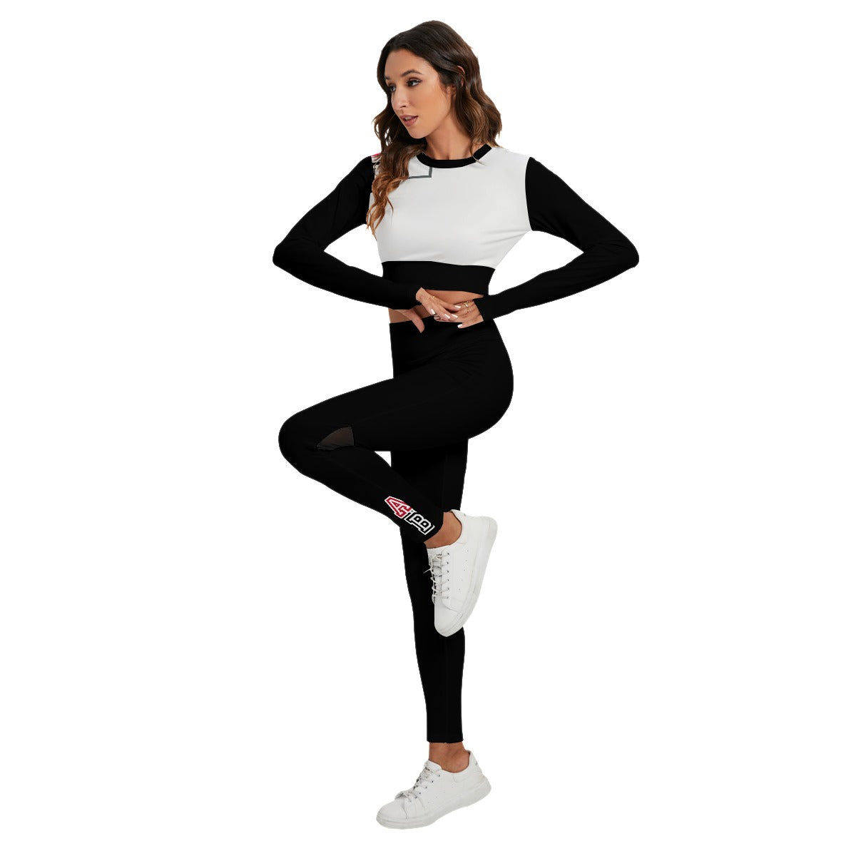 ABJ Bridget  White All-Over Print Women's Sport Set With Backless Top And Leggings