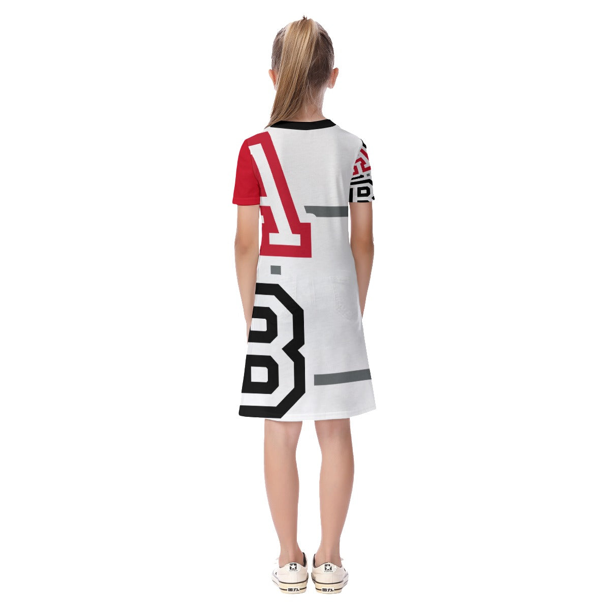 ABJ Greek all White with Red & Black sleeves  All-Over Print Kid's Short Sleeve Dress