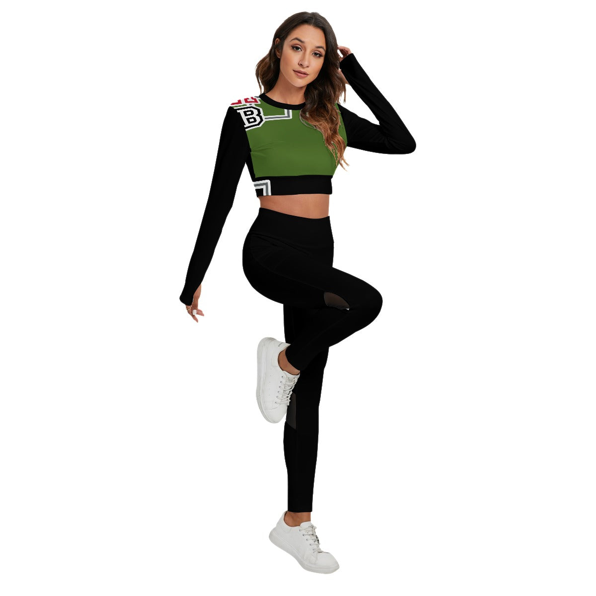 ABJ Bridget  Army Green All-Over Print Women's Sport Set With Backless Top And Leggings