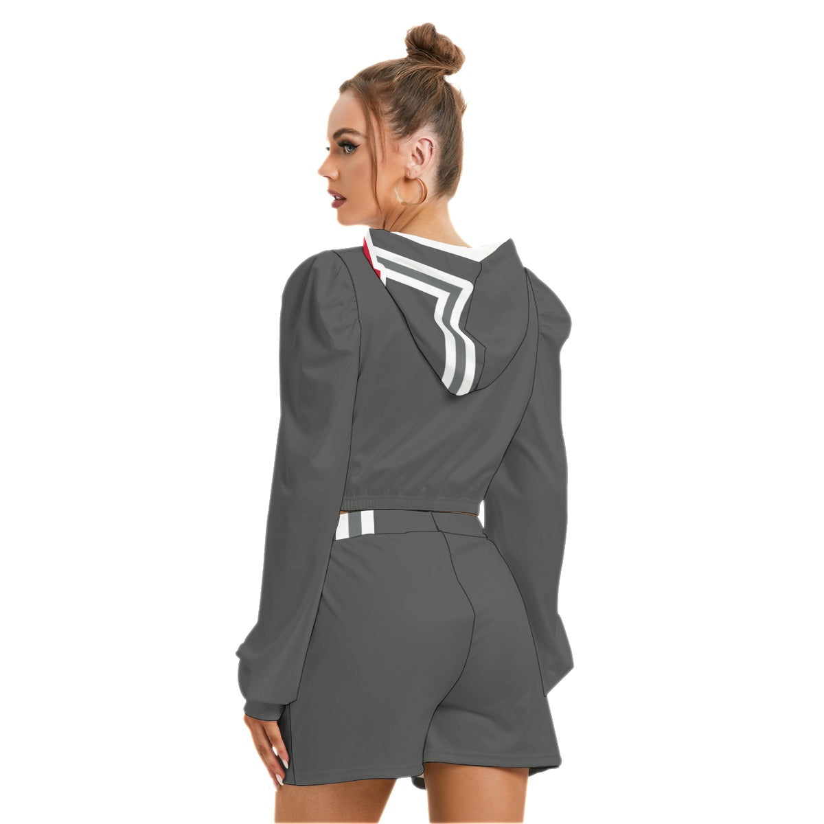 ABJ Greek Grey  Plain All-Over Print Women's Mirco Fleece Hoodie And Shorts Set