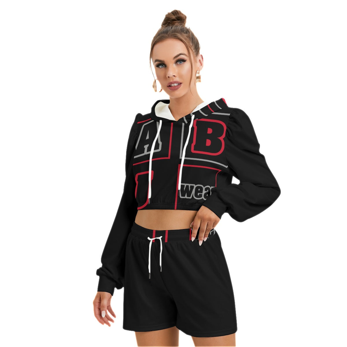 ABJ Block All-Over Print Women's Micro Fleece Hoodie And Shorts Set