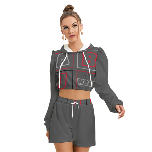 ABJ Block (Dark Grey) All-Over Print Women's Mirco Fleece Hoodie And Shorts Set