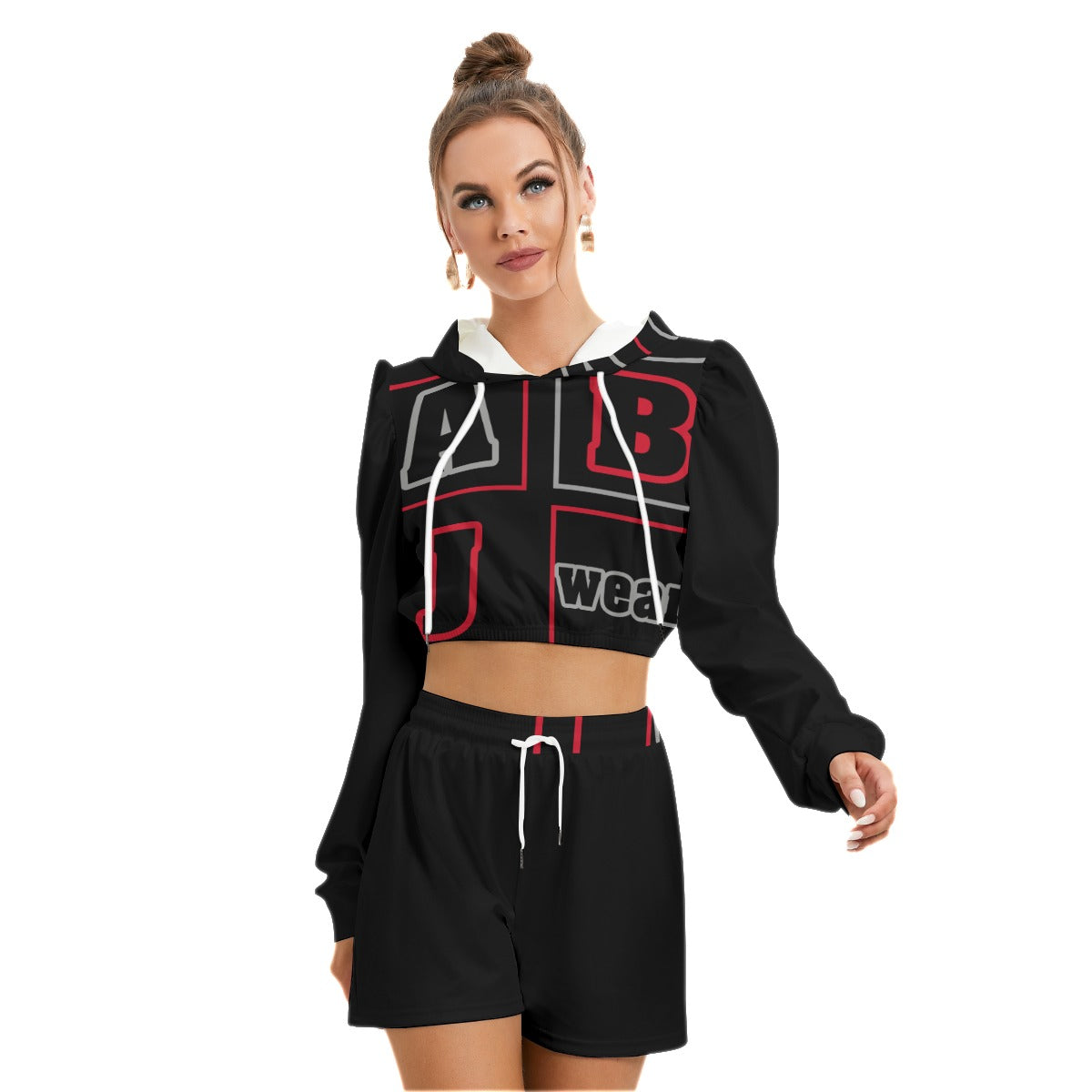 ABJ Block All-Over Print Women's Micro Fleece Hoodie And Shorts Set