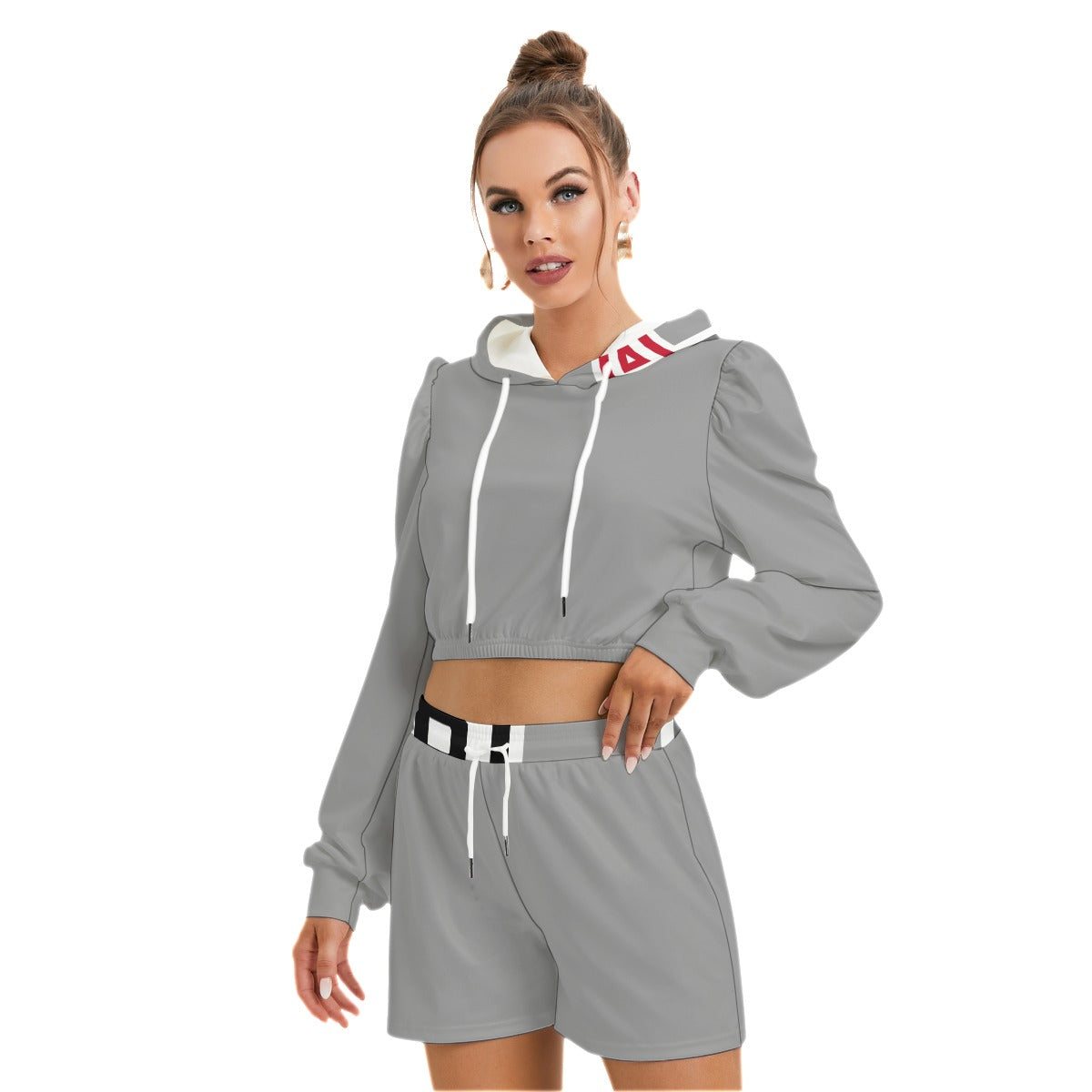 ABJ Greek Light Grey Plain  All-Over Print Women's Mirco Fleece Hoodie And Shorts Set