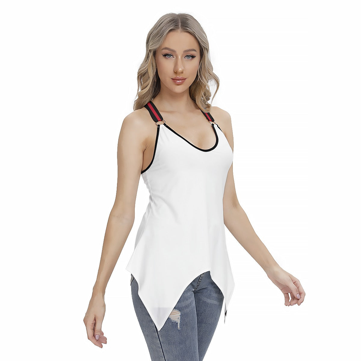 ABJ Striped Spoon Collar All-Over Print Women's Skinny Sport Tank Top