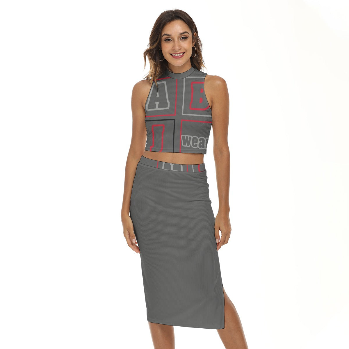 ABJ Greek (Dark Grey) All-Over Print Women's Tank Top & Split High Skirt Set