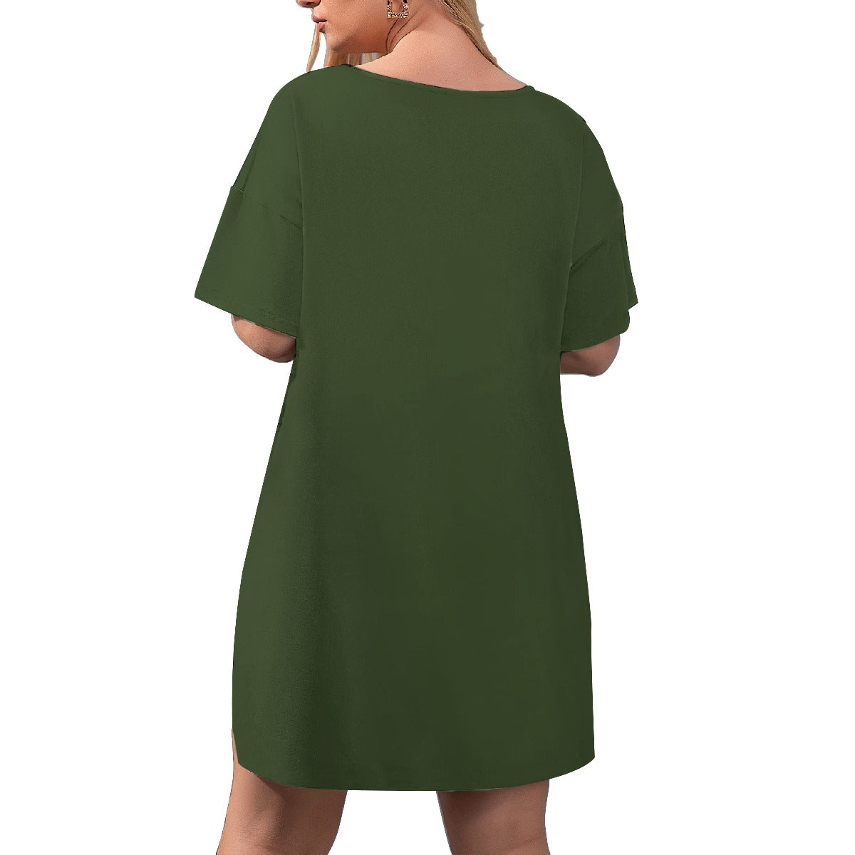 ABJ Amber Army Green All-Over Print Women's Drop-Shoulder T-Shirt with Side Split and Shorts (Plus Size)