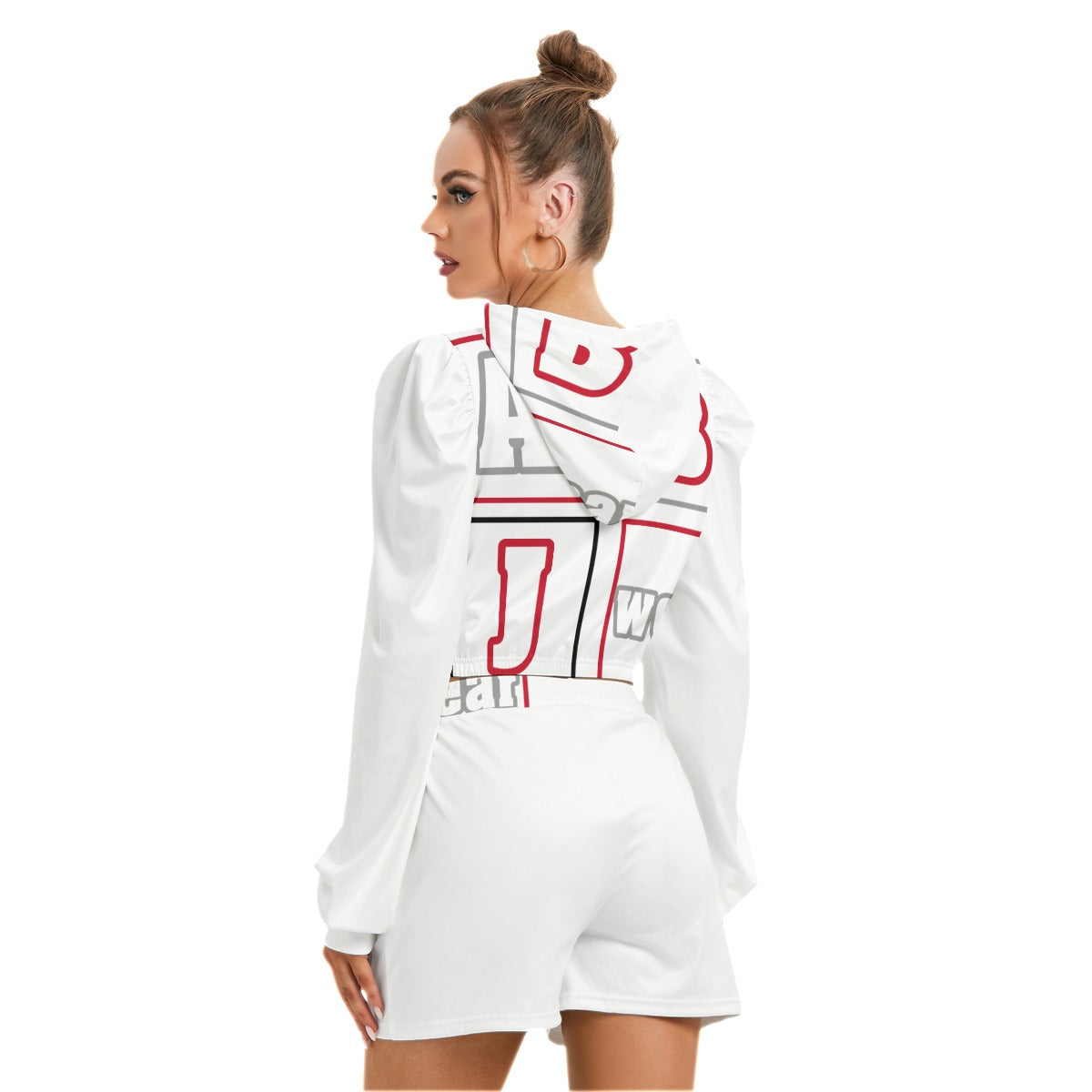 ABJ Block (White) All-Over Print Women's Mirco Fleece Hoodie And Shorts Set