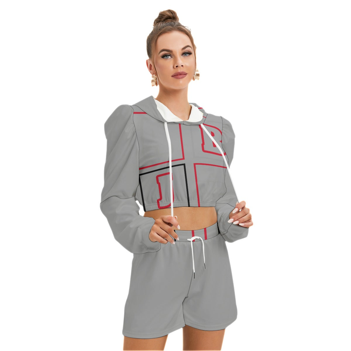 ABJ Block All-Over Print Women's Micro Fleece Hoodie And Shorts Set