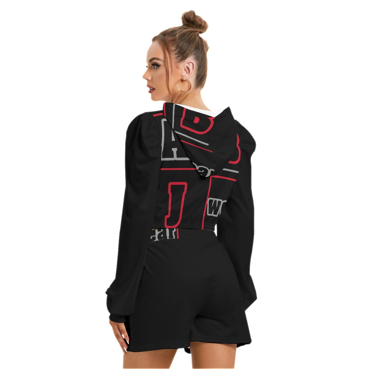 ABJ Block All-Over Print Women's Micro Fleece Hoodie And Shorts Set