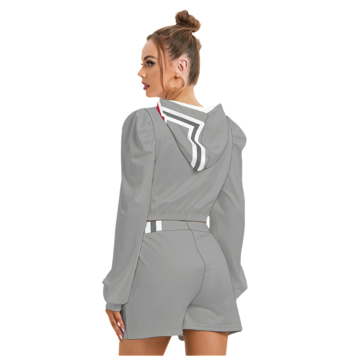 ABJ Greek Light Grey Plain  All-Over Print Women's Mirco Fleece Hoodie And Shorts Set