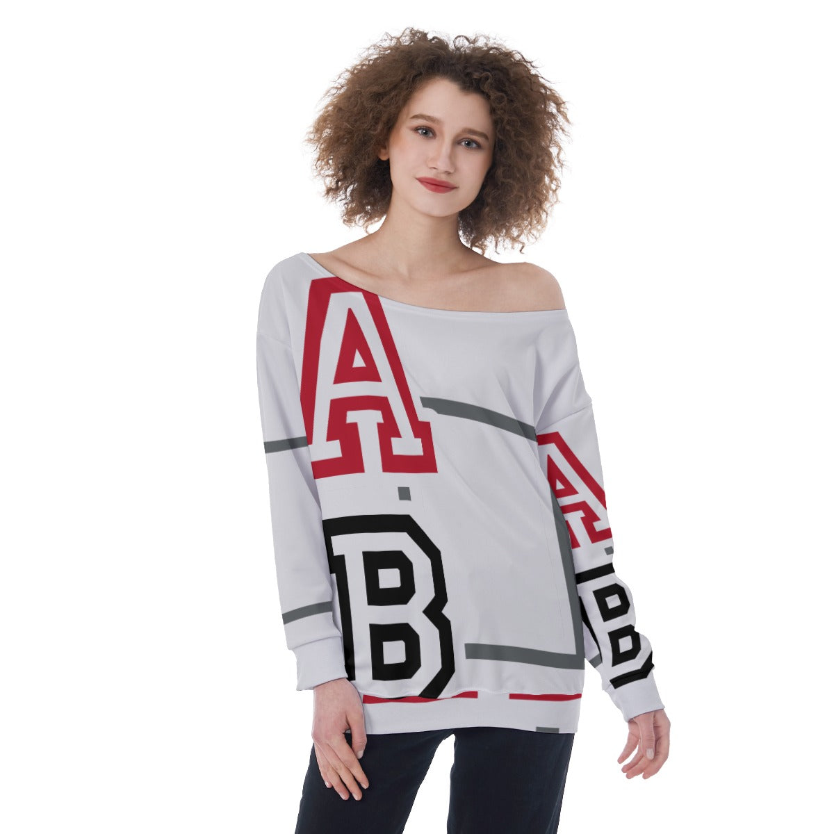 ABJ All-Over Print Oversized Women's Off-Shoulder Sweatshirt