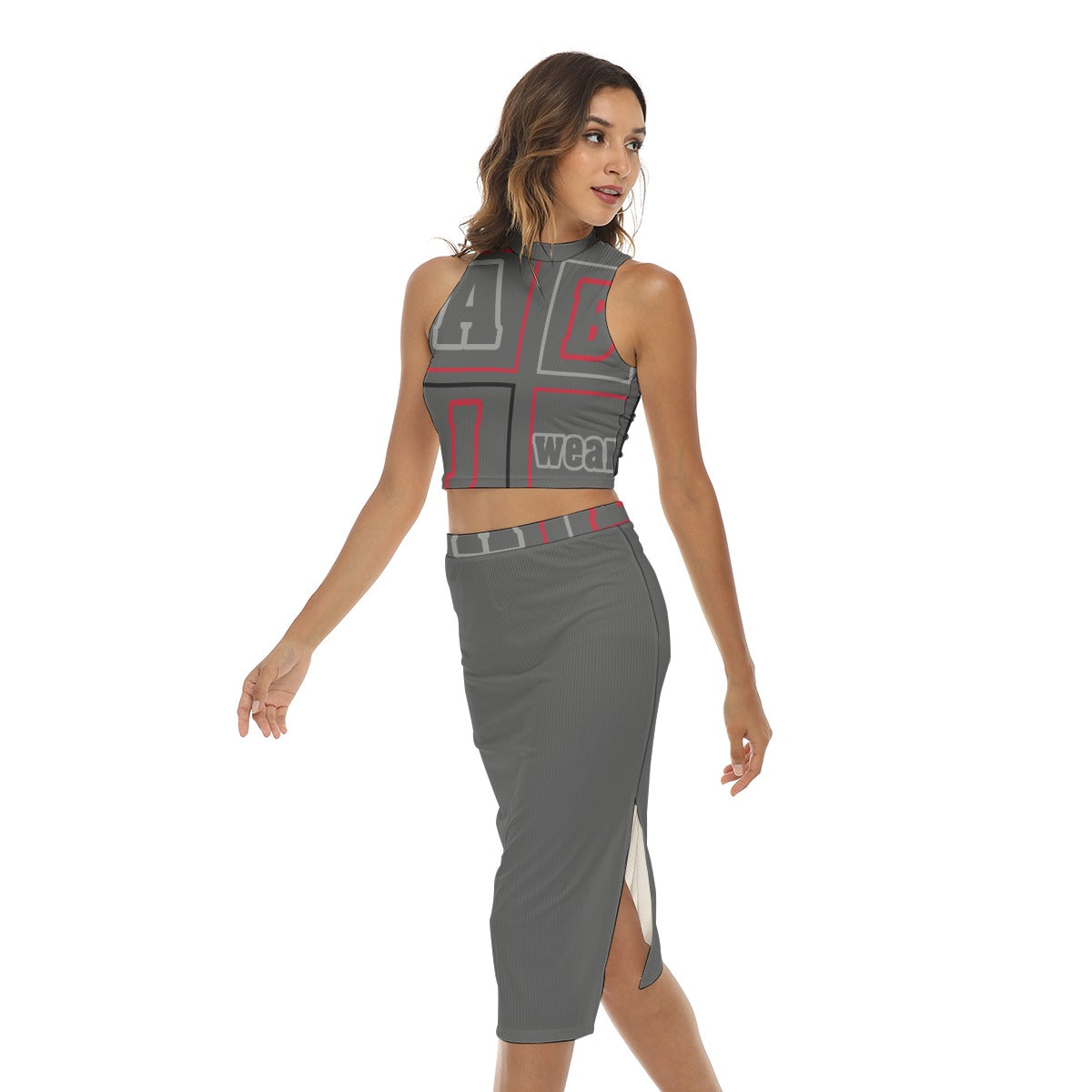 ABJ Greek (Dark Grey) All-Over Print Women's Tank Top & Split High Skirt Set