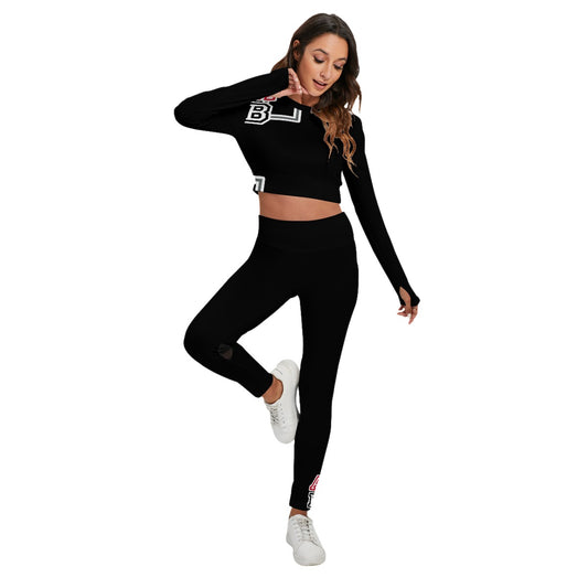 ABJ Bridget  Black All-Over Print Women's Sport Set With Backless Top And Leggings