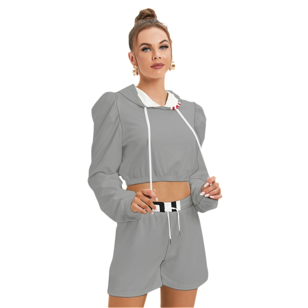 ABJ Greek Light Grey Plain  All-Over Print Women's Mirco Fleece Hoodie And Shorts Set