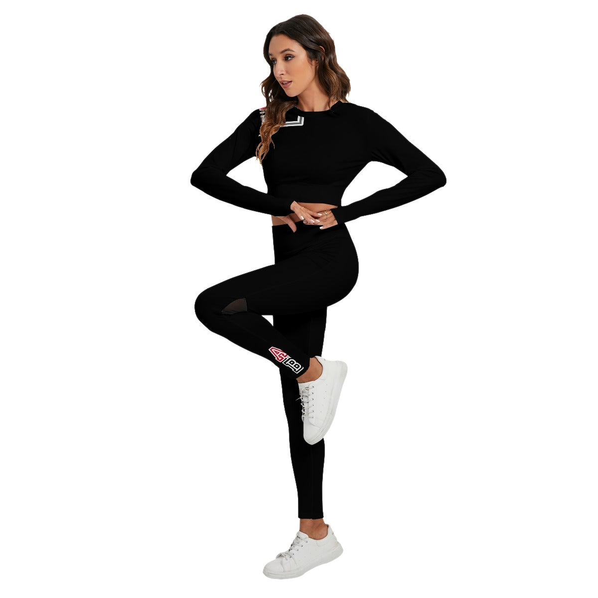 ABJ Bridget  Black All-Over Print Women's Sport Set With Backless Top And Leggings