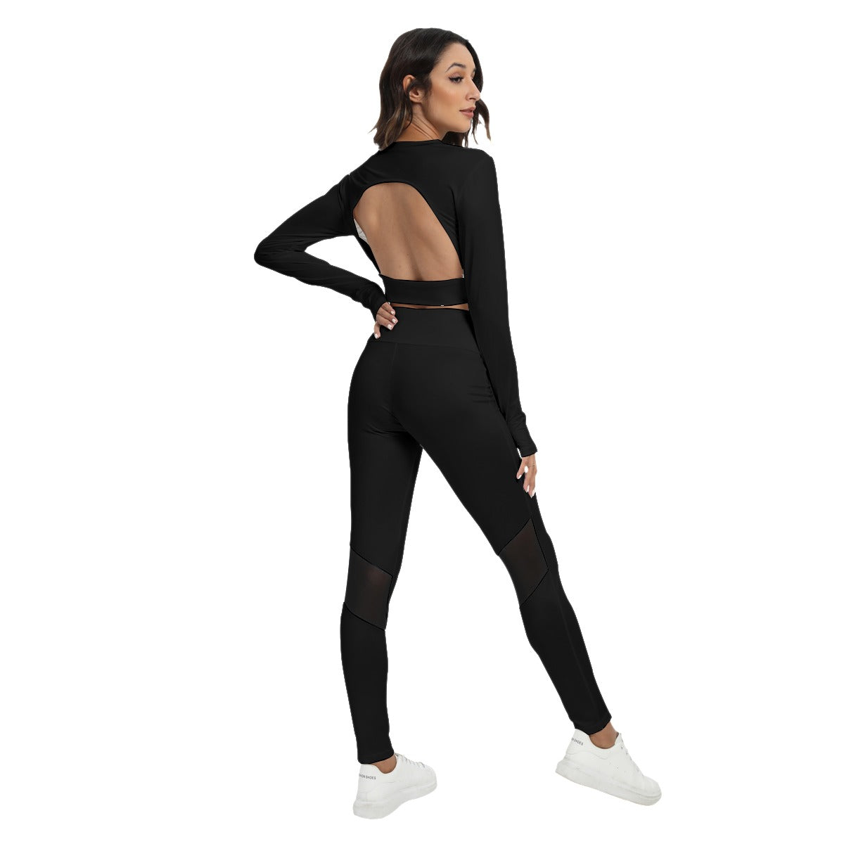 ABJ Bridget  Black All-Over Print Women's Sport Set With Backless Top And Leggings